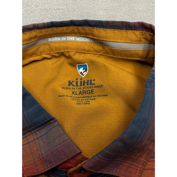 Kuhl Men's XL Plaid Short Sleeve Button Up Shirt Orange Blue Hiking Outdoors - Picture 2 of 7